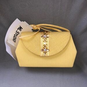 Yellow Clutch Purse with Jewel Detailing
